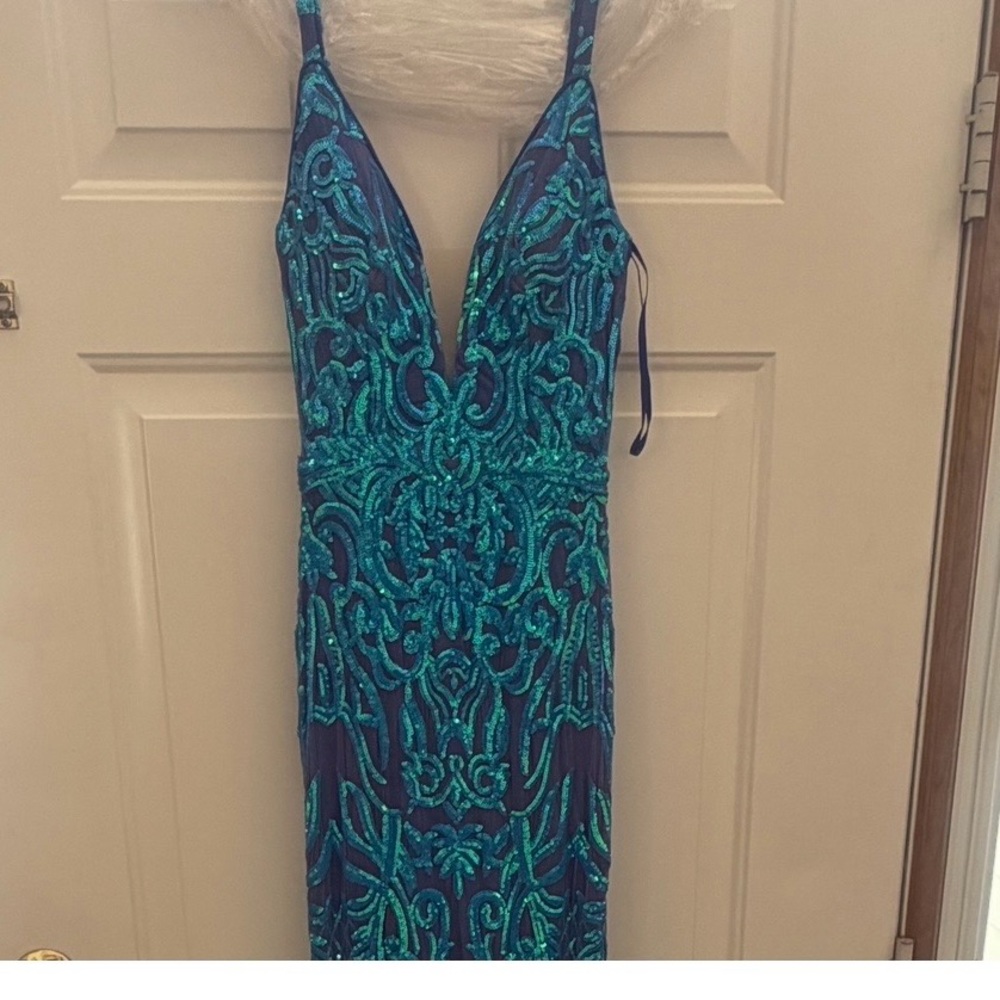 Teal Embellished Prom Dress - Picture 4 of 6